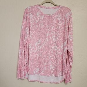 Elegant Pink Paisley Long Sleeve Top